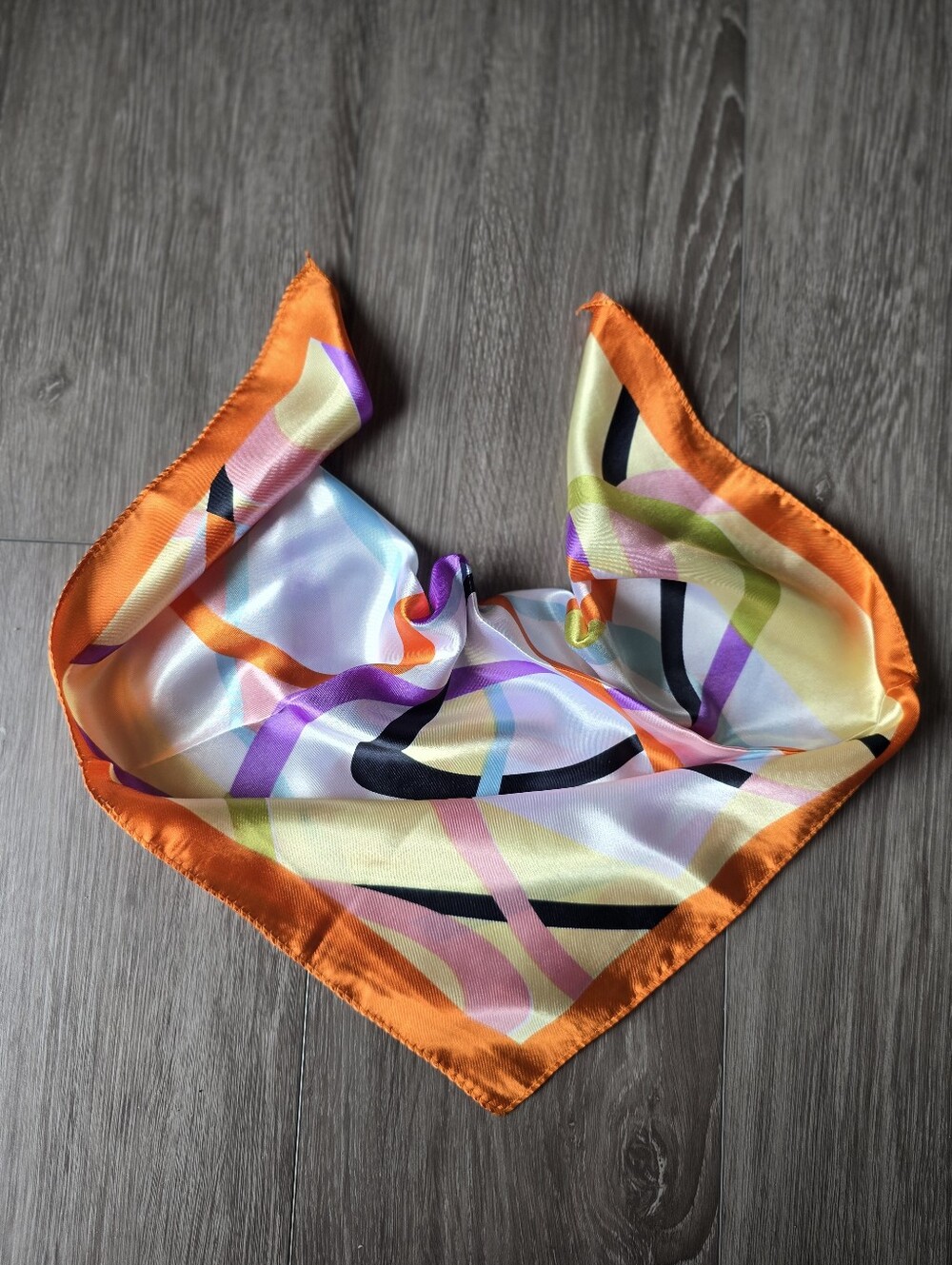 Silky Feel Neckerchief Scarf Orange Abstract Swirl Print Hair Neck Bandana 21"